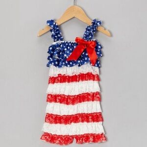 Royal Gem Sleeveless Patriotic Romper Baby Toddler Size 2T-4T Red White Blue EUC